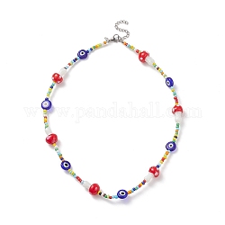 Colliers de perles au chalumeau faits à la main aux champignons pour femmes, perles de rocaille en verre et colliers de perles mauvais œil, colorées, 17.48 pouce (44.4 cm)