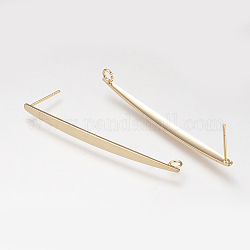 Brass Ear Studs, with Loop, Nickel Free, Real 18K Gold Plated, 52x3.5mm, Hole: 3mm, pin: 0.8mm