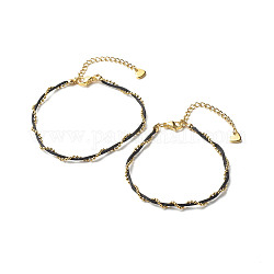 Cordon en nylon et 304 bracelet chaîne boule en acier inoxydable pour les couples, noir, 7-1/8~7-5/8 pouce (18~19.5 cm), 2 pièces / kit
