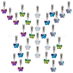 30 Stück 5-farbige facettierte Glasanhänger, mit antiken Silber Legierungszubehör, Schmetterling Charme, Mischfarbe, 20 mm, Bohrung: 4.6 mm, 6 Stk. je Farbe