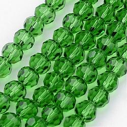 Hilos de cuentas de vidrio transparente, imitar cristal austriaco, facetas (32 facetas), redondo, verde lima, 4mm, agujero: 1 mm, aproximamente 96~100 pcs / cadena, 14~14.5 pulgada