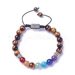 Chakra Jewelry, Natural & Synthetic Mixed Stone Braided Bead Bracelets, with Natural Tiger Eye, Alloy Findings and Nylon Cord, Rectangle with Tree, 52~76mm