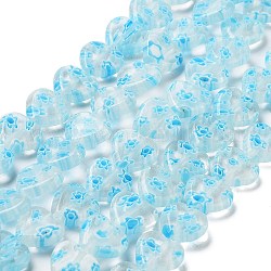 Millefiori main brins coeur en verre de perles, lumière bleu ciel, 12x12x3.5mm, Trou: 1mm