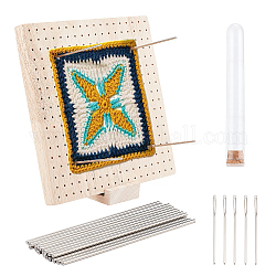 ベネクリエイト手作り木製ブロックボード  編み物とかぎ針編みプロジェクト用のスチールロッド20本とスチール針5本が入った正方形のかぎ針編みボッキングボード  23.5x23.5x2cm