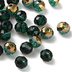 Perles en verre electroplate transparent , la moitié plaqué or, facette, rondelle, verte, 4.3x3.7mm, Trou: 1mm, 500 pcs /sachet 