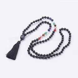 Colliers de pendentif gland agate noire naturelle, avec des perles de pierres fines, colliers chakra, 40.9 pouce (104 cm)