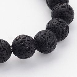 Fili di perle di roccia lavica naturale, tondo, nero, 8mm, Foro: 2 mm, circa 47pcs/filo, 15 pollice.