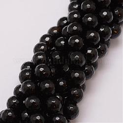 Agata naturale fili di perle, tinto, sfaccettato, tondo, nero, 10mm, Foro: 1.5 mm, circa 38pcs/filo, 14 pollice