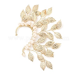 Alloy Leaf Cuff Earrings, Glass Beads Climber Wrap Around Earring for Women, Light Gold, 132x87~90x9mm