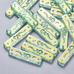 Connecteurs en verre transparent peint par pulvérisation, avec de la poudre de paillettes, rectangle, aigue-marine moyenne, 30x7x3mm, Trou: 1.2mm