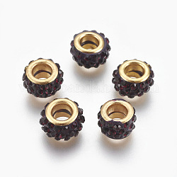 Handgemachte  europäischen Fimo-Perlen, Großloch perlen, mit Messingkern, Flachrund, golden, dunkelrot, 11.5x7 mm, Bohrung: 5 mm
