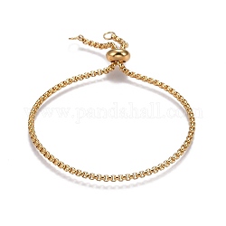 Adjustable 304 Stainless Steel Slider Bracelets, Bolo Bracelets, with Box Chains and Slider Stopper Beads, Golden, 9-1/2 inch(24cm), 2.5mm