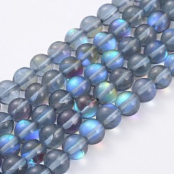 Chapelets de perles en pierre de lune synthétique, perles holographiques, ronde, gris ardoise, 8mm, Trou: 0.8~1mm, Environ 47~50 pcs/chapelet, 14.7 pouce ~ 15.1 pouces