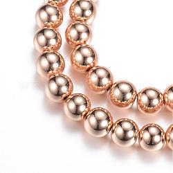 Chapelets de perle en hématite synthétique magnétique, ronde, plaqué or et de lumière, 8~9mm, Trou: 1~1.5mm, Environ 50 pcs/chapelet, 15.7 pouce