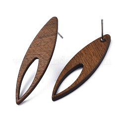 Серьги-гвоздики из орехового дерева с 304 штифтом из нержавеющей стали для женщин, седло коричневый, 36.5x10 мм, штифты : 0.7 мм