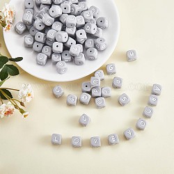20 pièces gris cube lettre silicone perles 12x12x12mm dés carrés alphabet perles avec 2mm trou entretoise lâche lettre perles pour bracelet collier fabrication de bijoux, letter.o, 12mm, Trou: 2mm
