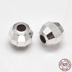 Rondes facettes 925 sterling perles d'argent, couleur d'argent, 2mm, Trou: 0.8mm, environ 1000 pcs/20 g