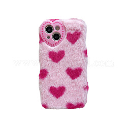 Теплый плюшевый чехол для мобильного телефона для женщин и девочек, Зимние защитные чехлы для камеры в форме сердца для iphone14 pro max, темно-розовыми, 16.08x7.81x0.78 см