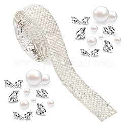 Rhinestone hotfix craftdady, con adornos acrílicos de imitación de perlas y rhinestone, cinta de rhinestone de costura de vidrio de vidrio, accesorios de vestuario, color de concha, 30x3mm, 2 m / paquete