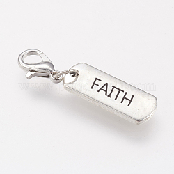 Tibetan Style Alloy Rectangle Pendants, Inspirational Message Pendants, with Word Faith, Antique Silver, 8x21x2mm, Hole: 2mm