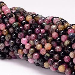 Natural Tourmaline Beads Strands,  Round, 6mm, Hole: 1mm, about 76pcs/strand, 15.7 inch