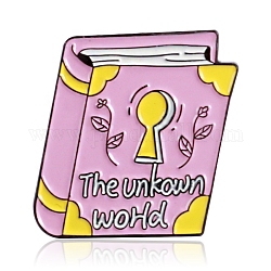 Libro con palabra el pin de esmalte del mundo desconocido, Insignia de aleación chapada en negro de electroforesis para ropa de mochila, rosa perla, 23x20mm