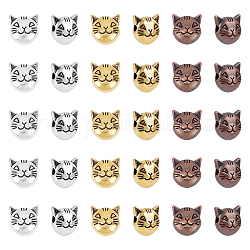 Cuentas de gatito de aleación de estilo tibetano, cabeza de gato, sin plomo y el cadmio, color mezclado, 8x8x5mm, agujero: 2 mm, 3 colores, 120 unidades / caja