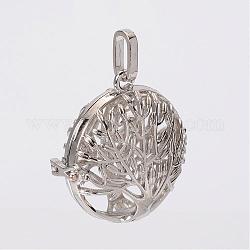 Filigree Flat Round Brass Cage Pendants, For Chime Ball Pendant Necklaces Making, Lead Free & Nickel Free & Cadmium Free, Platinum, 34.7x33x17mm, Hole: 9x3.5mm, 27mm Inner Diameter