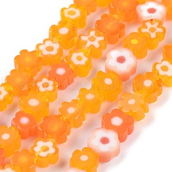 Hilos de abalorios de vidrio millefiori artesanal, flor, naranja, 4~7.2x2.6mm, agujero: 1 mm, aproximamente 60~69 pcs / cadena, 16 pulgada (40 cm)