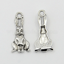 Metal Alloy Bunny Pendants, Lead Free and Cadmium Free, Antique Silver, Rabbit, 23.5x10.3x2.8mm, Hole: 2mm