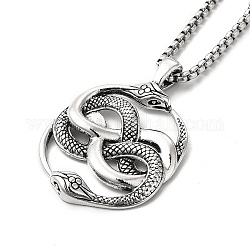 Collar colgante de serpiente de aleación con cadenas de caja de acero inoxidable, joyería gótica para hombres mujeres, plata antigua, 23.62 pulgada (60 cm)