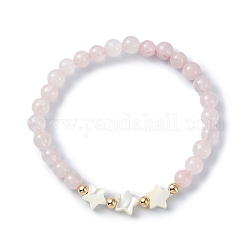 Natürliche runde Perlenarmbänder aus Rosenquarz, mit Shell, für Frauen, Stern, 1/8~3/8 Zoll (0.4~0.85 cm), Innendurchmesser: 2-1/8 Zoll (5.3 cm)