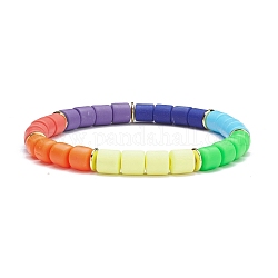 Handmade Polymer Clay Column Beads Stretch Bracelet, Synthetic Hematite Power Beads Bracelet for Women, Colorful, Inner Diameter: 2-1/8 inch(5.5cm)