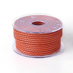 Cordón trenzado de cuero, cable de la joya de cuero, material de toma de diy joyas, rojo naranja, 6mm, alrededor de 16.4 yarda (15 m) / rollo