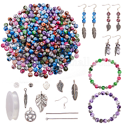 Fabrication de boucles d'oreilles Sunnyclue DIY, avec pendentifs et perles en alliage de style tibétain, épingle à œil en fer et épingles à tête, chapeaux de perles en laiton et crochets de boucle d'oreille, fil de cristal élastique et perles acryliques, couleur mixte