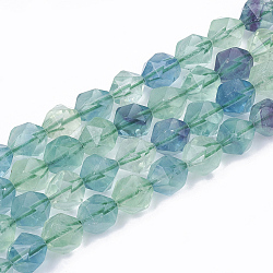 Natural Fluorite Beads Strands, Star Cut Round Beads, Grade A, Faceted, 10x8~9x8~9mm, Hole: 1mm, about 39pcs/strand, 14.9 inch