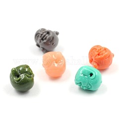 Dyed Synthetic Coral Beads, Buddha, Mixed Color, 10x10x9mm, Hole: 1mm