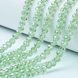 Abalorios de vidrio electroplate hebras, color de ab chapado, facetados, rerondana plana, verde pálido, 6x5mm, agujero: 1 mm, aproximamente 85~88 pcs / cadena, 16.1~16.5 pulgada (41~42 cm)