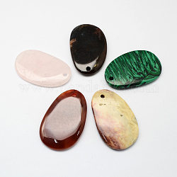 Mixed Oval Gemstone Pendants, Mixed Color, 53x35x5.5mm, Hole: 3.5mm