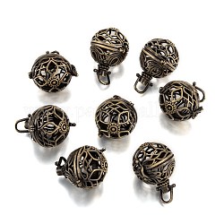 Colgantes redondos de latón hueco, para hacer collares con colgantes de bolas de campana, sin plomo y el cadmio, cepillado de bronce antiguo, 31x29x25mm, agujero: 6x7 mm, interior: 21 mm