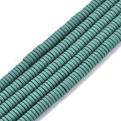 Окрашенного распылением немагнитных синтетических нитей гематита бусы, Heishi бусы, Плоский круглый / диск, зелено-синие, 4x1 мм, отверстие : 0.8 мм, около 335~340 шт / нитка, 15.75 дюйм (40 см)
