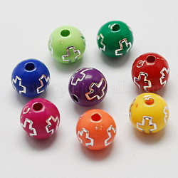 Plating Acrylic Beads, Metal Enlaced, Round, Mixed Color, 8x8mm, Hole: 2mm, 2000pcs/500g