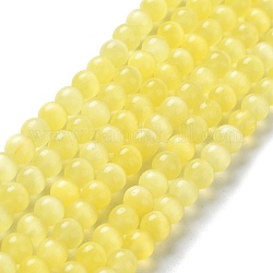Chapelets de perles d'œil de chat, ronde, jaune, 6mm, Trou: 1mm, Environ 66 pcs/chapelet, 14 pouce