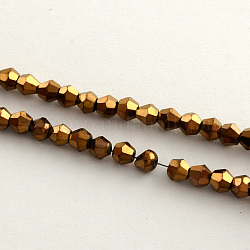 Chapelets de perles en verre électroplaqué, arc-en-ciel plaqué, toupie avec facettes, cuivre plaqué, 4x4.5mm, Trou: 1mm, 92~96 pcs / chapelet, 13.78~14.37 pouce