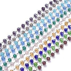Handgemachte galvanisieren glasgeperlt Ketten, mit platinierter Augenstift aus Eisen, ungeschweißte, Mischfarbe, 39.37 Zoll (100 cm), Perlen: 8x6 mm