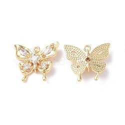 Brass Micro Pave Cubic Zirconia Pendants, Butterfly, Real 18K Gold Plated, 14x15.5x4.5mm, Hole: 1mm