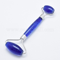 Синий арбуз камень стекло латунь массажер для лица, лицевые ролики, платина, 146~150x54~58x19~22 мм