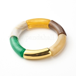 Braccialetto elasticizzato con perline a tubo curvo grosso, braccialetto in plastica ccb e imitazione di pietre preziose acriliche, verde, diametro interno: 2 pollice (5 cm)