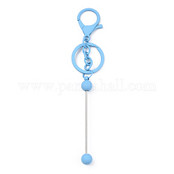 Spray Painted Alloy Bar Beadable Keychain for Jewelry Making DIY Crafts, with Alloy Lobster Clasps and Iron Ring, Light Sky Blue, 15.5~15.8cm