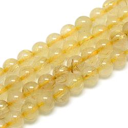 Chapelets de perles en quartz rutiles d'or naturel, ronde, 6x6mm, Trou: 1mm, Environ 62 pcs/chapelet, 15.5 pouce